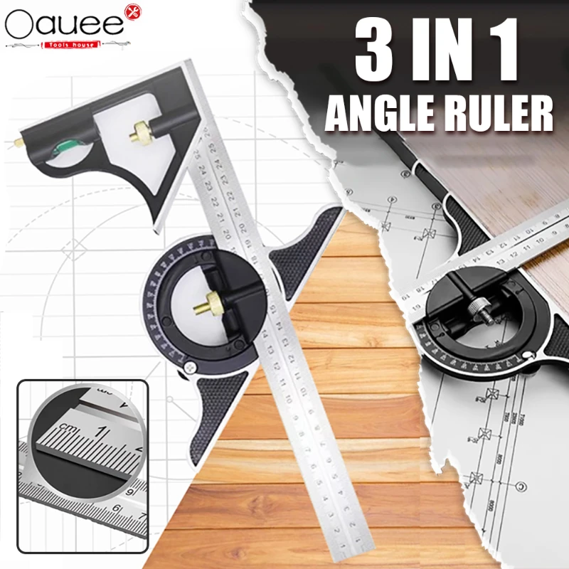 

Square angle ruler set carpentry tools adjustable multi-combination right angle ruler protractor measuring tool set 3 in 1