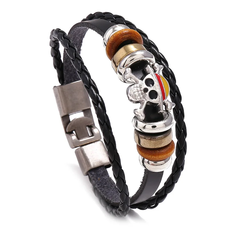 

Factory direct sales ins niche hand-woven cowhide bracelet Simple multi-layer ghost head buckle bracelet leather bracelet