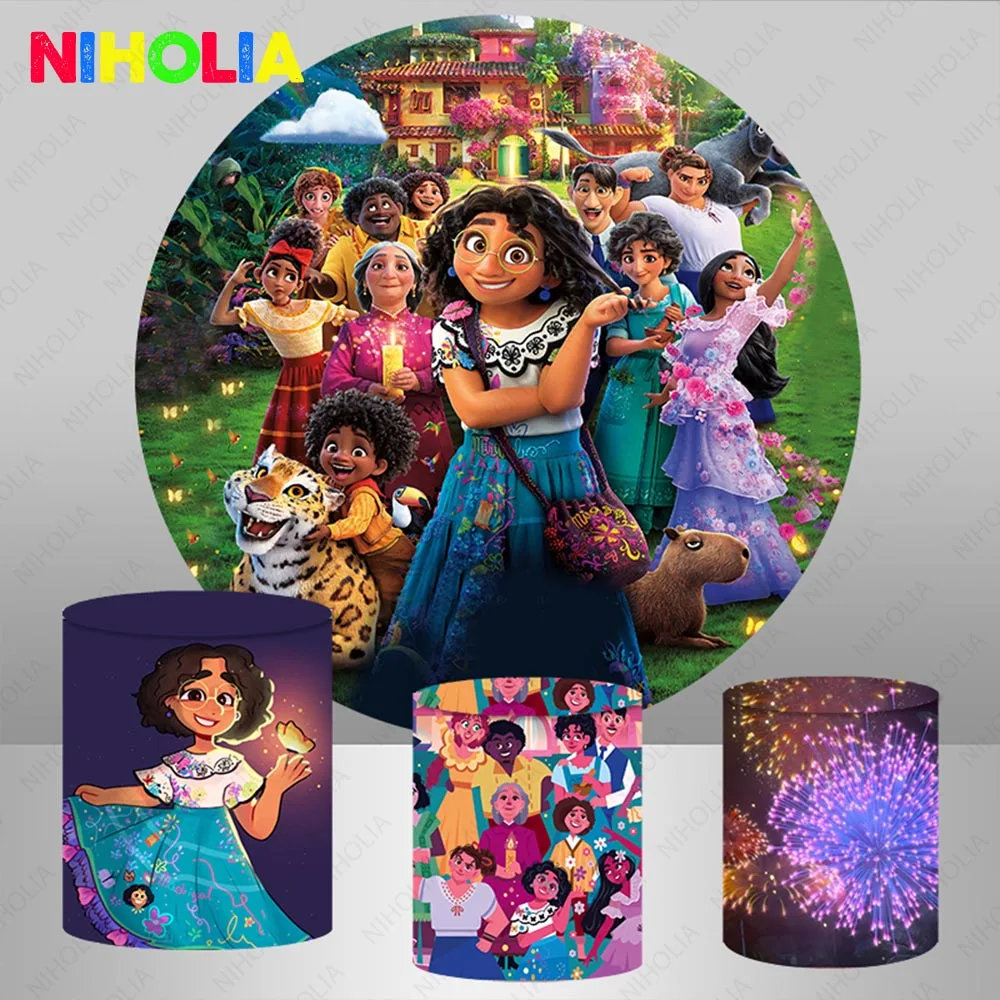 

Encanto Mirabel Cylinder Circle Photography Backdrops Disney Girls Kids RoundBackground Happy Birthday Party Baby Shower
