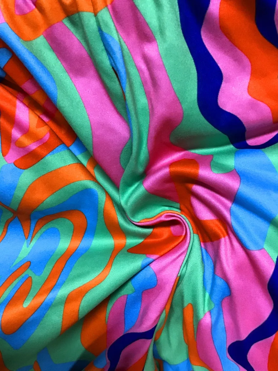 Брюки-клеш женские разноцветные с завышенной талией и принтом