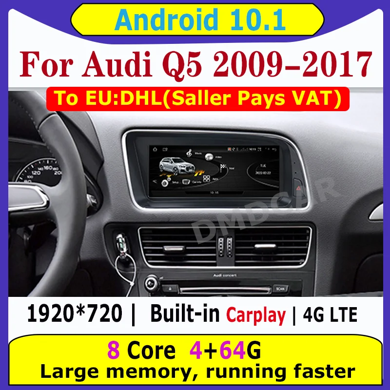 

8Core Android 10 8+128G Car DVD Radio Multimedia Player GPS Navigation for Audi Q5 2009-2017 CarPlay WIFI 4G LTE IPS Screen BT