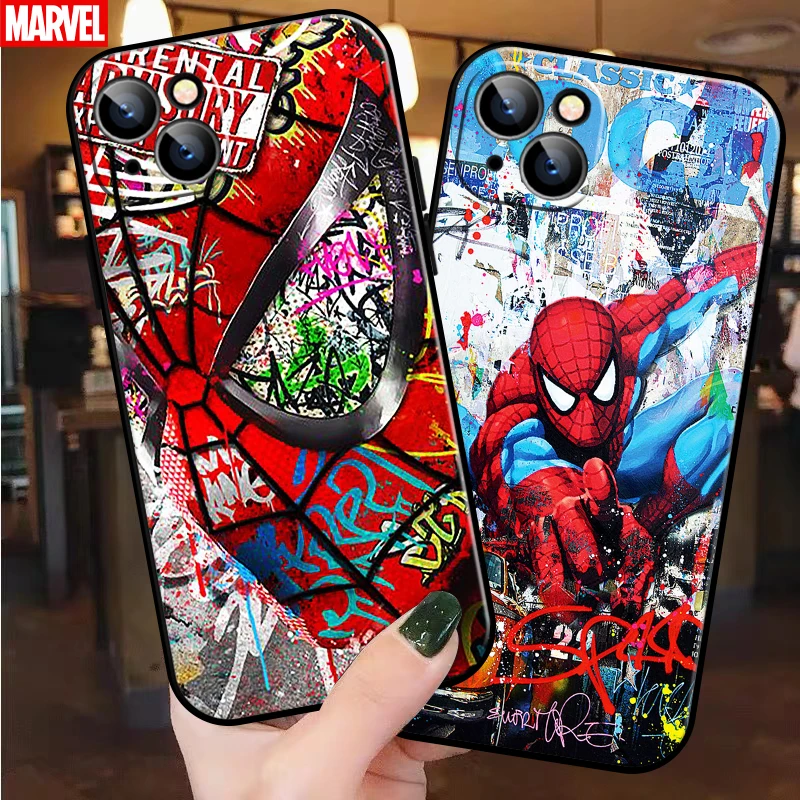 

spiderman Street graffiti Oil Painting For iPhone 13 12 11 Pro Max Mini 6 7 8 Plus X XR XS Max Phone Case liquid silicone funda
