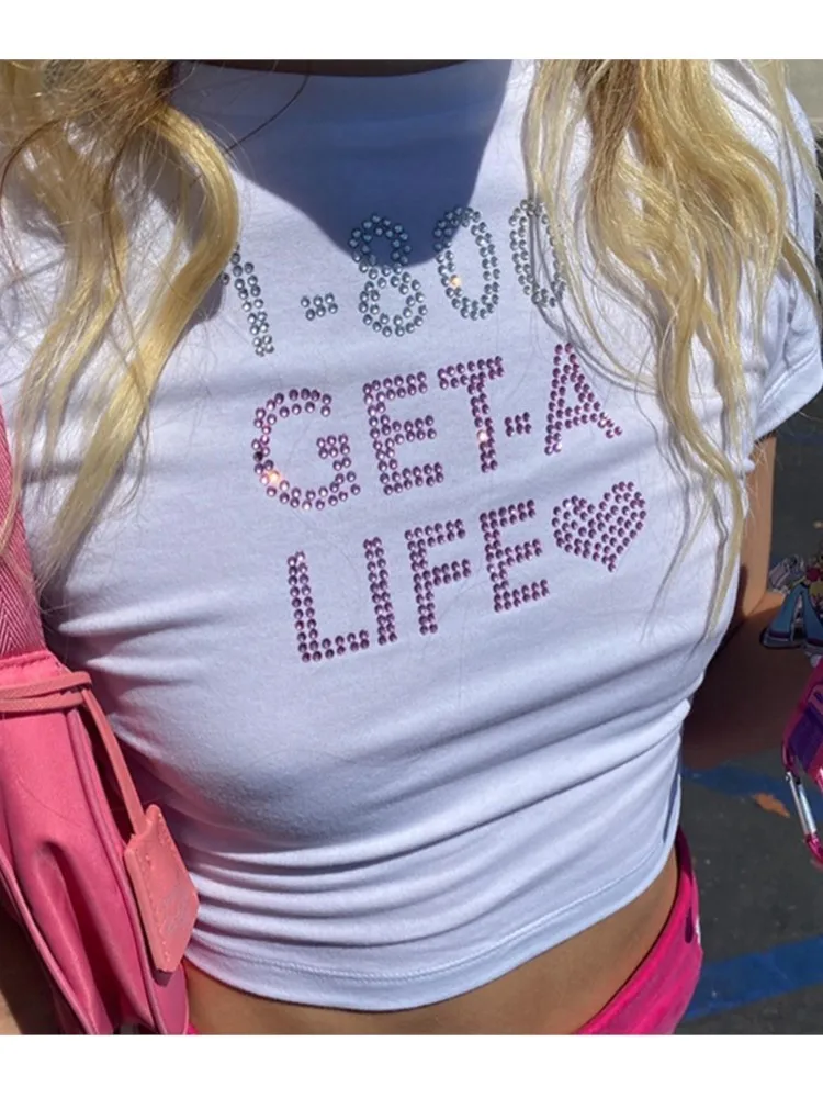 

Women's 2022 summer new sexy T shirt y2k clothes crop top t-shirt Female clothing shirt print clothes tops ropa mujer hot drill