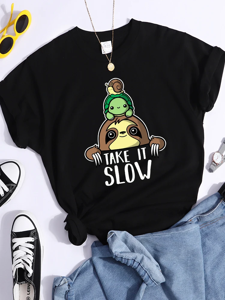

Sloth Turtle Snail Kawaii Printed Womens Tshirts Sport Casual T-Shirts Personality Breathable Crop Top Hip Hop Street T-Shirt