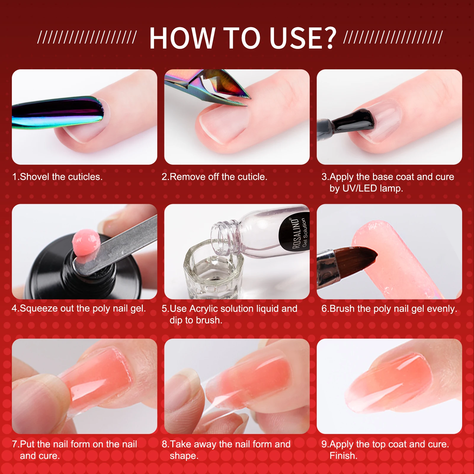 Розовый и белый блестящий полигель для ногтей ROSALIND Полупостоянный акриловый