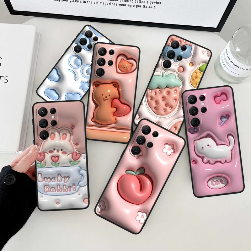 

Nonstereoscopic 3D Vision Animal Black Phone Case For Samsung Galaxy S23 S22 S21 S20 FE Ultra Pro Lite S10 S10E S9 Plus 5G