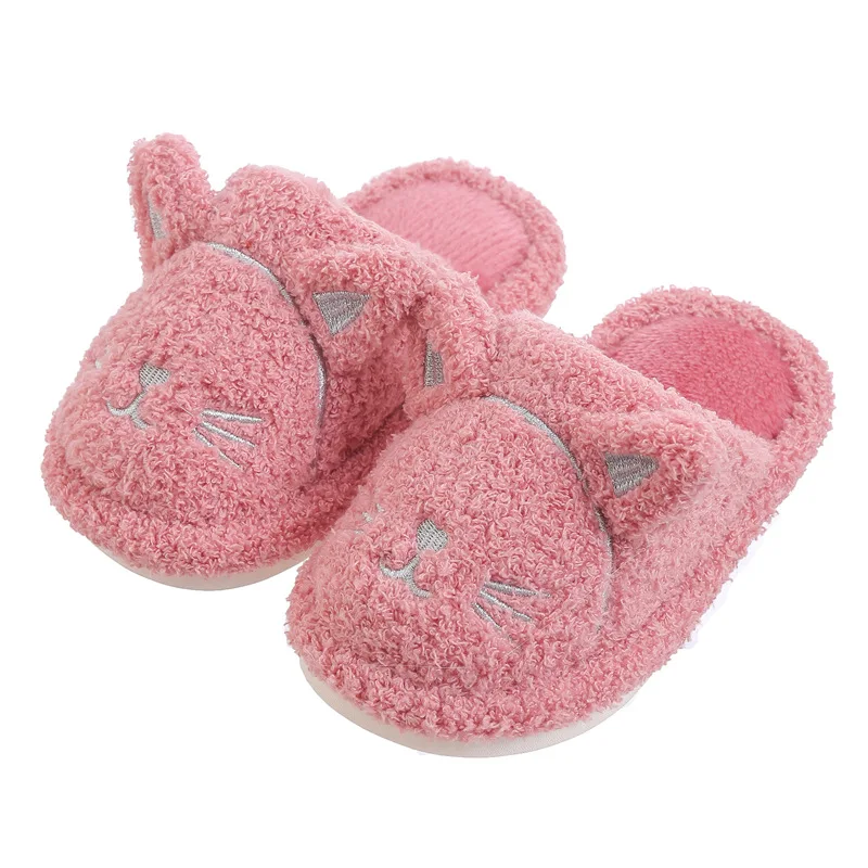 Children Cotton Slippers Winter Warm Shoes Toddlers Girl Cartoon Cat Slippers Kids Indoor Home Family Matching Shoes Pantuflas