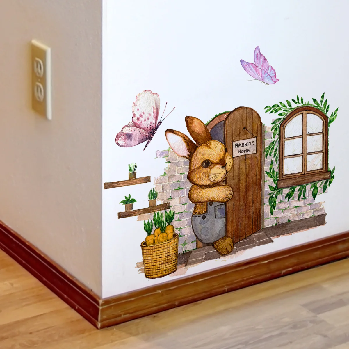 

Cartoon rabbit potted butterfly wall sticker living room bedroom children's room creative decorative wall stickers self-adhesive