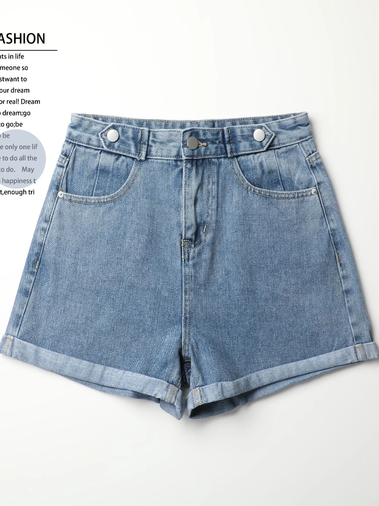 

FTLZZ New Summer Denim Shorts Women Casual High Waist Buttons Pockets Jean Short Female Fashion Solid Color Wide Leg Shorts