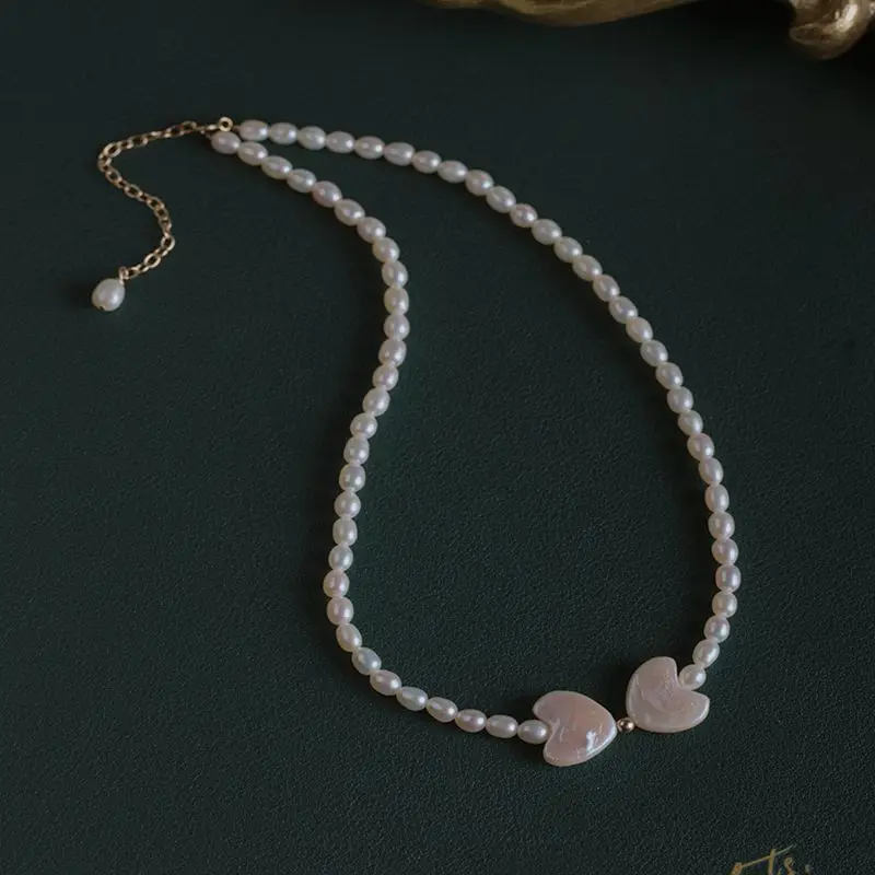Цепочка женская с натуральным пресноводным жемчугом ожерелье кулоном в форме