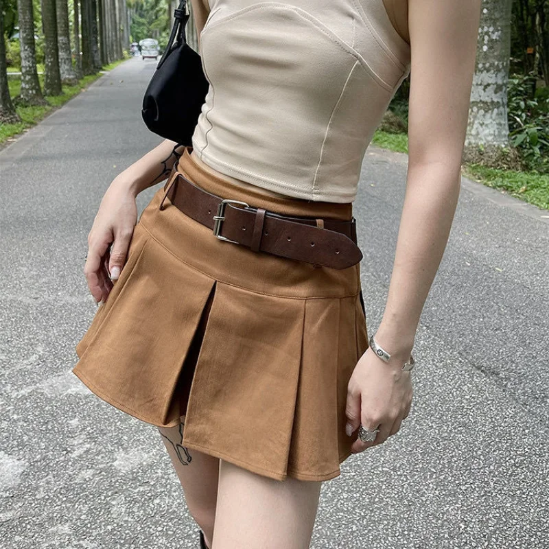 Женская модная однотонная трапециевидная юбка с высокой талией Молодежная