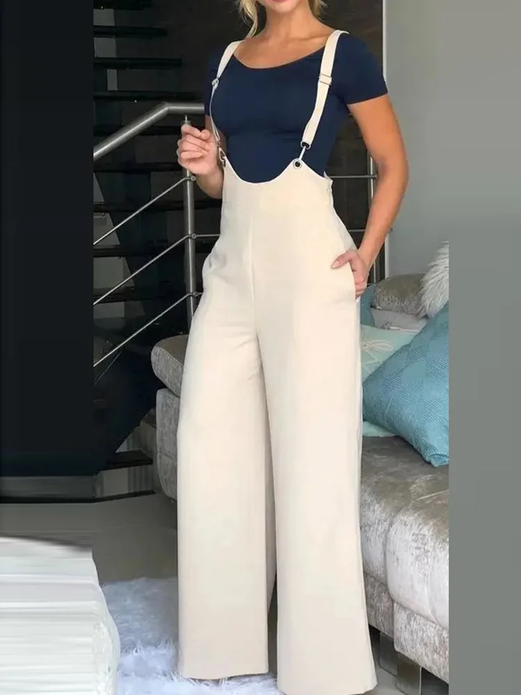 

Wide Leg Pocket Design Suspender Jumpsuit