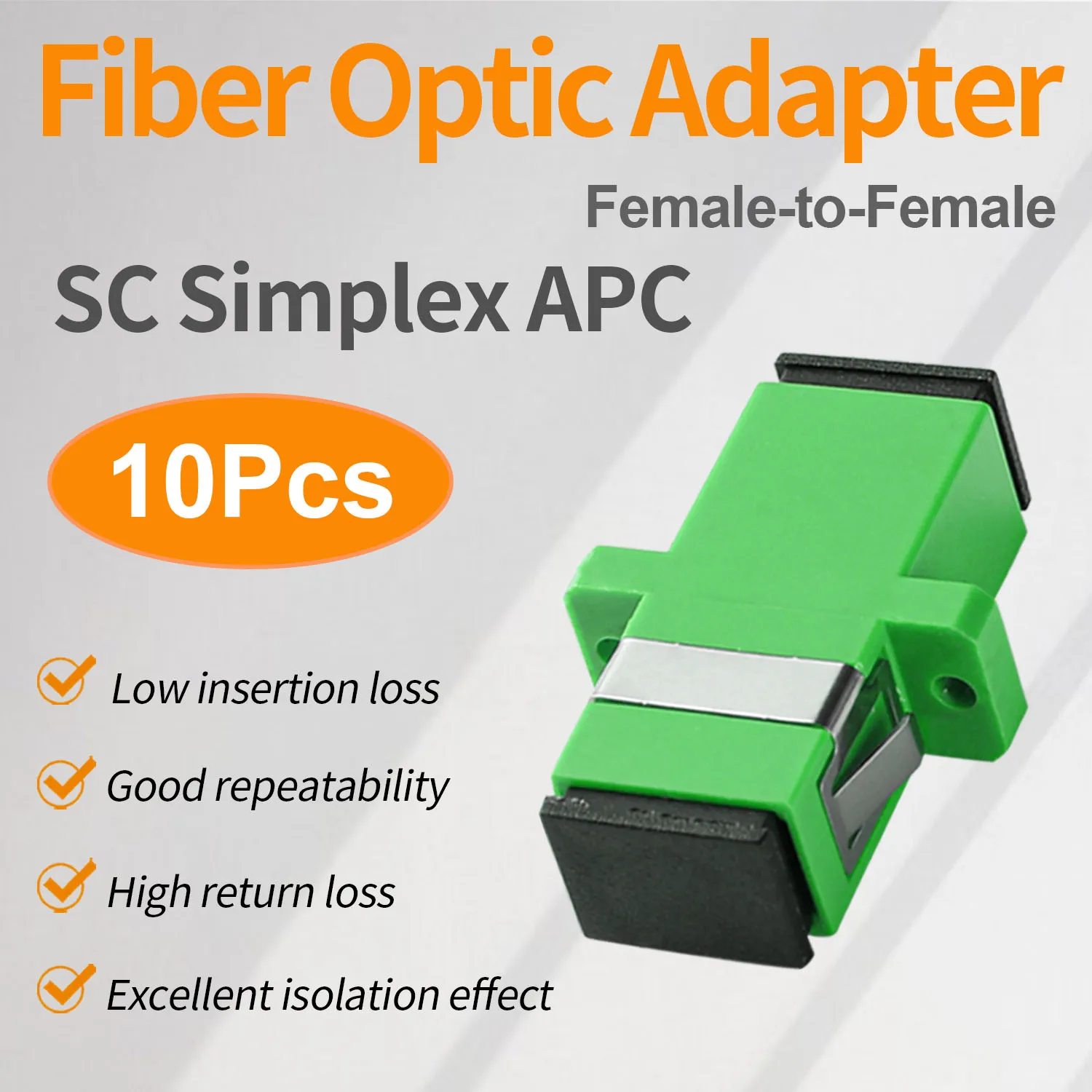

10 Pcs SC APC Couplers, Simplex Fiber Optical Adapters Cable Connectors SM Flange Type FTTH