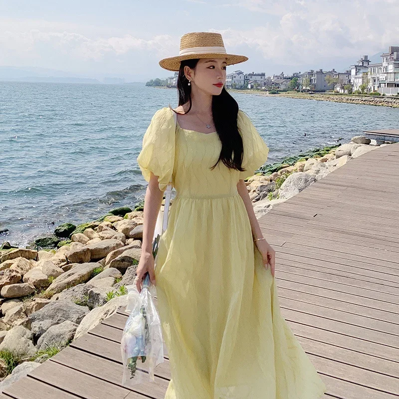 Длинное платье ярких цветов для женщин лето 2024 новый стиль корейская версия