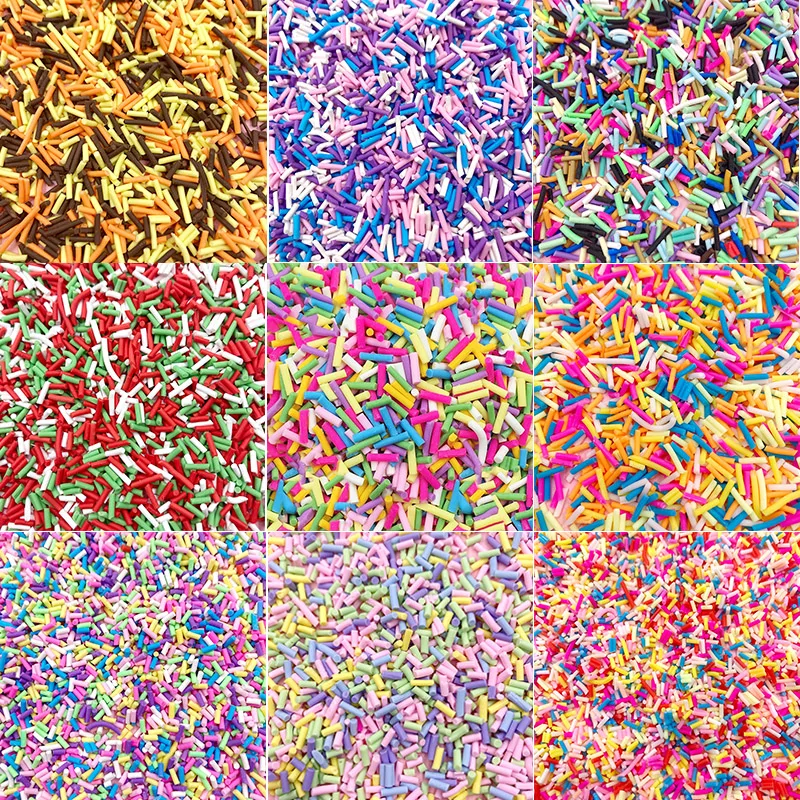 

20g Colorful Long Cylindrical Polymer Hot Clay Sprinkles for Crafts DIY Nails Art Fake Candy Tiny Cute plastic klei Accessories