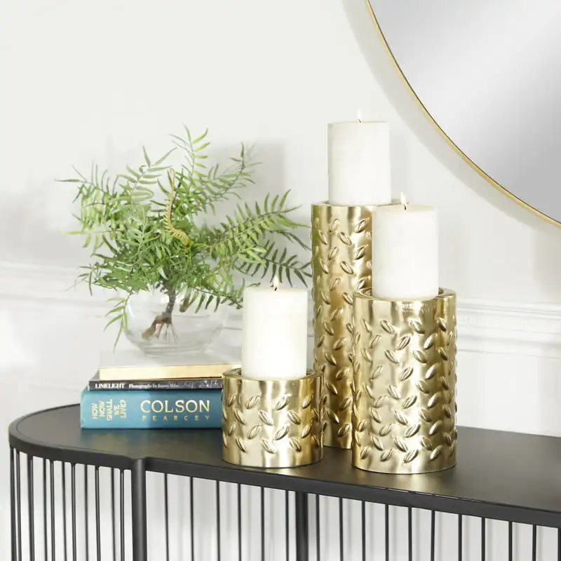 

Candle Gold Metal Pillar Candle Holder with Studs, Set of 3