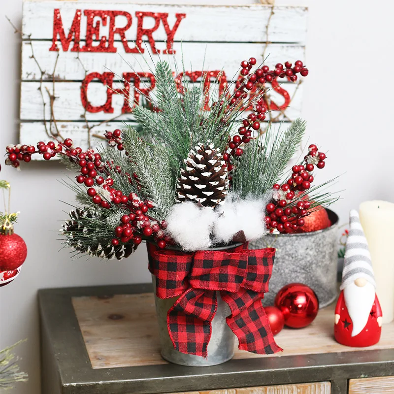 

Christmas decorations desktop mini red Christmas tree potted home door hanging ornaments