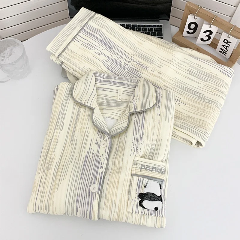 Женская пижама в стиле панды осенне-зимняя утепленная хлопковая прослойная