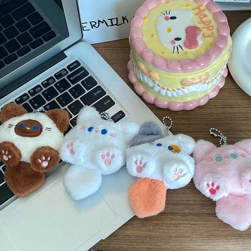 Kawaii мягкие игрушки с длинным хвостом кошки брелок для ключей плюшевая кукла