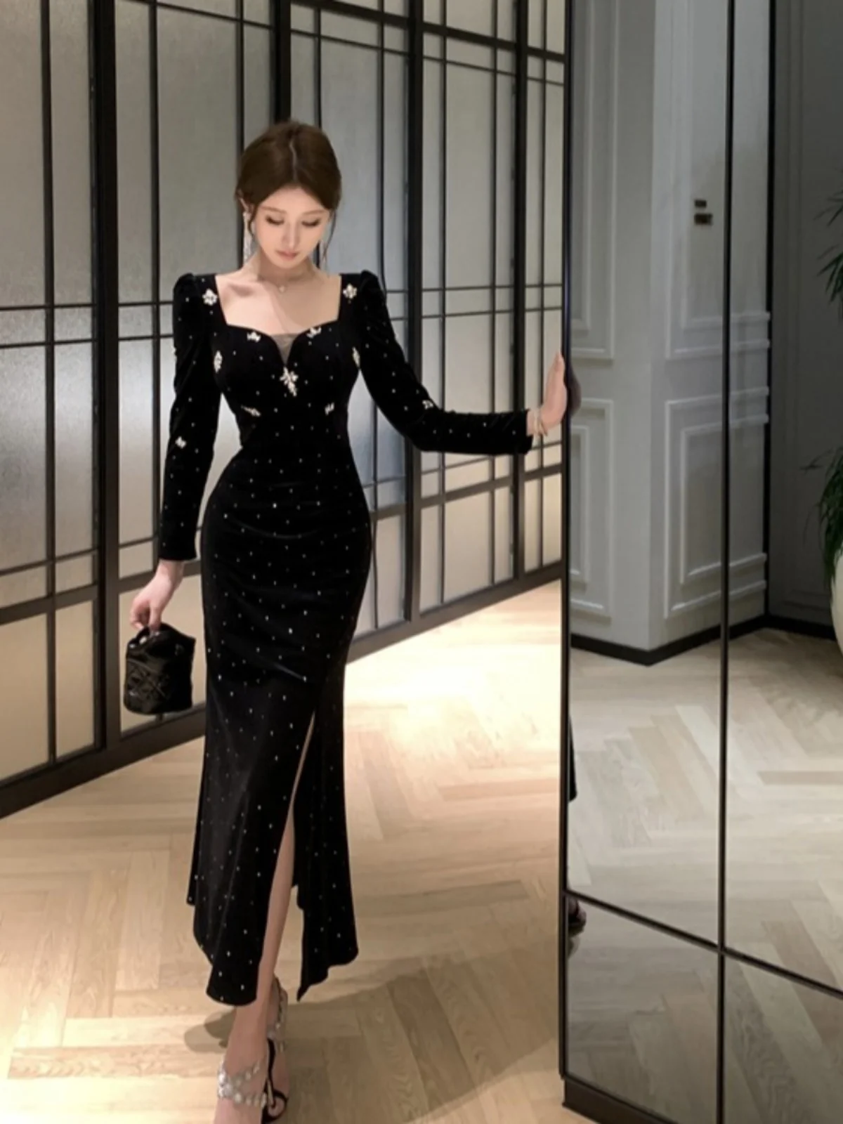 Французское светское темпераментное платье High Sense Light Luxury Вечернее Тяжелая