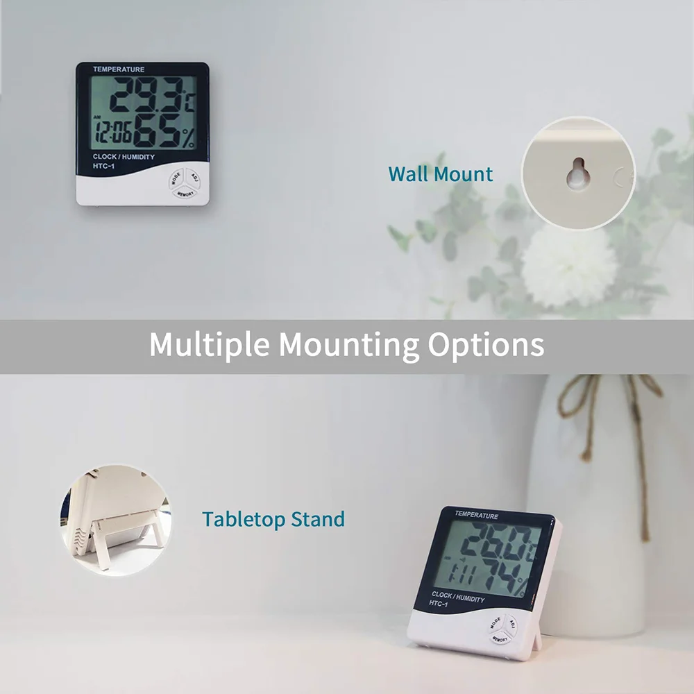 lcd electronic digital temperature sensor humidity meter backlight thermometer hygrometer gauge indoor weather station clock free global shipping