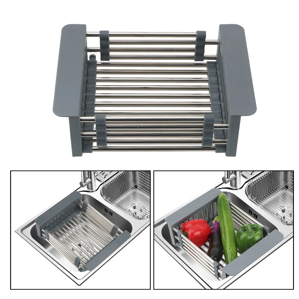 

Dish Drying Rack Kitchen Organizer Adjustable Sink Dish Drainers Stainless Steel Drain Basket Telescopic Sink Storage Rack