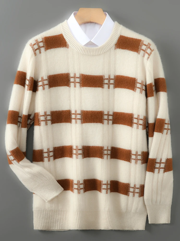 Мужской свитер из 100% мериносовой шерсти вязаный пуловер с круглым вырезом модный