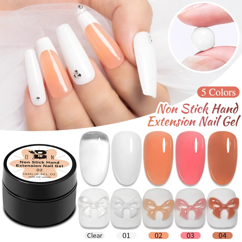 

BOZLIN 15ML Non Stick Hand Solid Extension Nail Gel Jelly Pink White Clear Hard Extension Gel For Nails Finger French Manicure