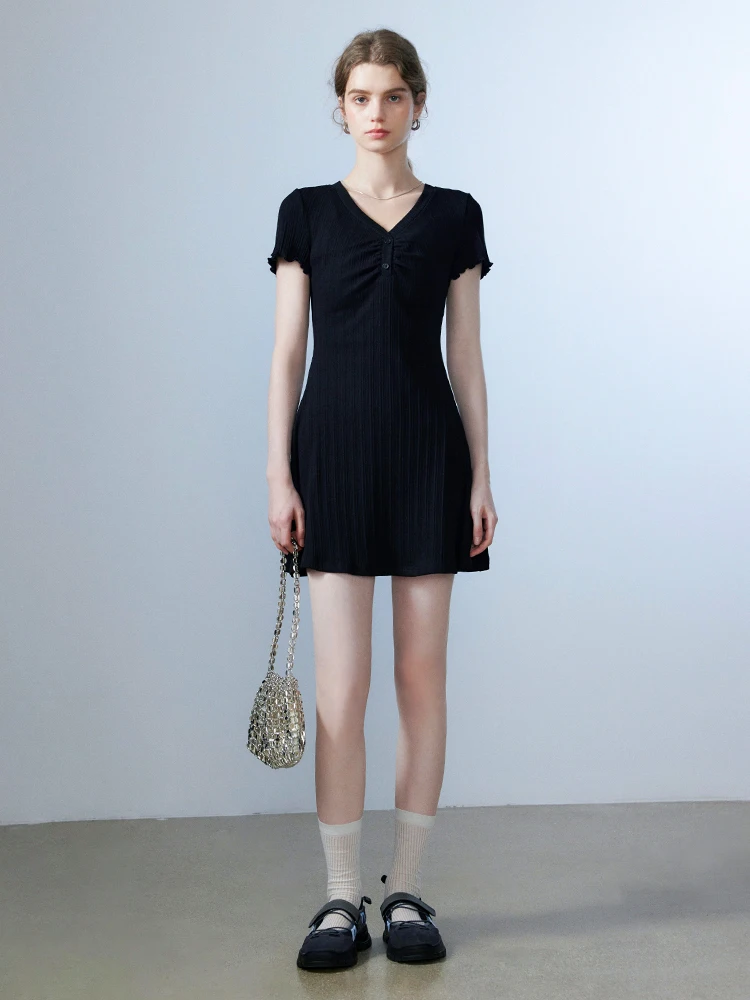 Eggka однотонное короткое платье в полоску с v-образным вырезом женское летнее