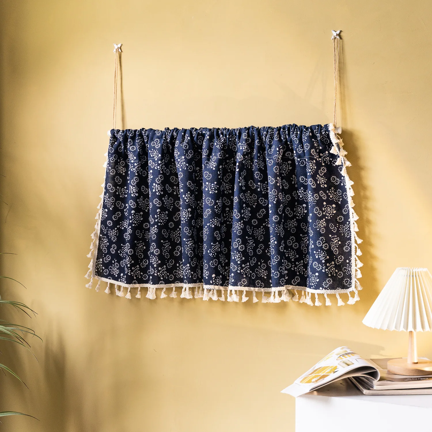 

Kitchen Curtain Japanese Dark Blue Vintage Homestay Decoration Door Cotton Linen Art Short Small Curtains Rushed To Cover