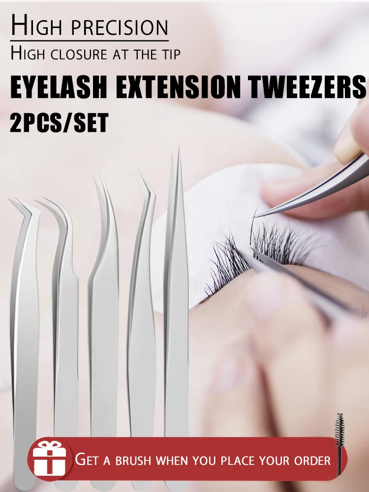 

2pcs/Set Straight Eyelash Extension Tweezers For Lash Artists Precision Curved Straight Lash Eyebrow Tweezers Makeup Tools