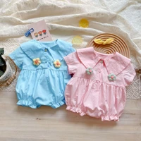 newborn baby girl peter pan collar solid romper summer short sleeve jumper tops casual clothes for 0 15 months