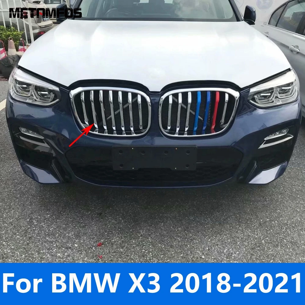 

For BMW X3 2018 2019 2020 2021 Chrome Front Mesh Insert Grille Racing Grill Strip Cover Trim Sticker Accessories Car Styling