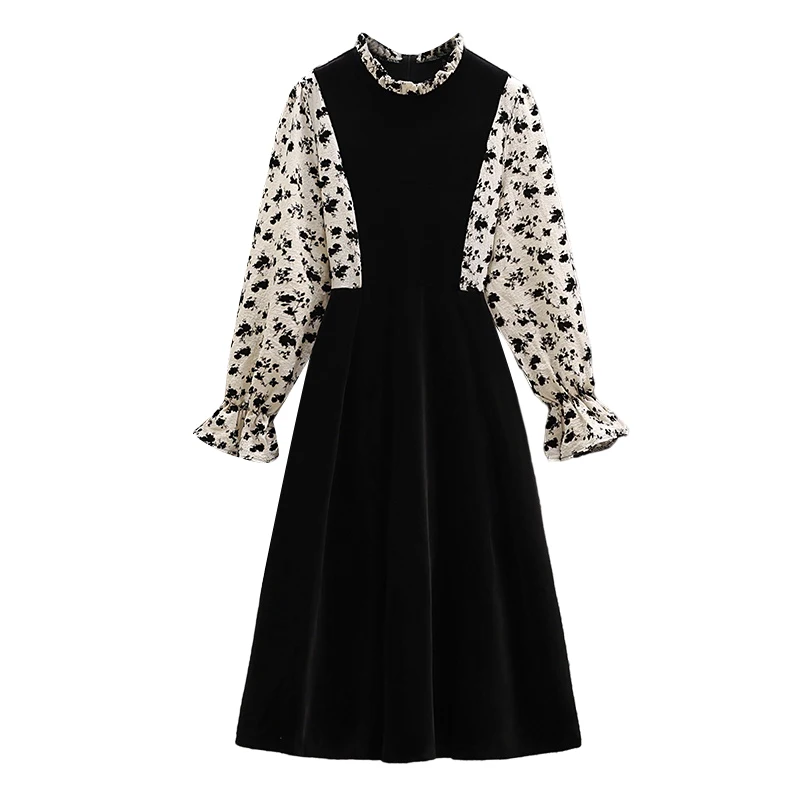 EHQAXIN новое женское платье 2024 осень-зима повседневное ретро-платье с цветочной