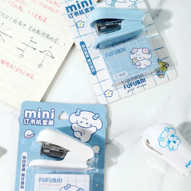 

Fuffle Dog Lily of The Valley Mini Stapler Set with Staples Ticket Paper Binding Machine Student Stationery Office Supplies