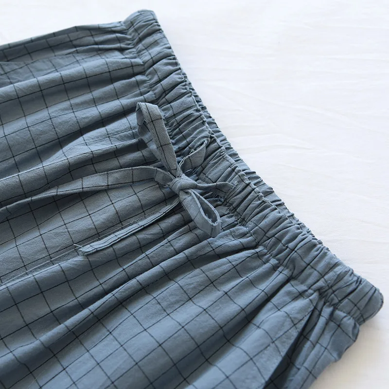 Cotton Pajamas Men's Trousers Pure Cotton Spring Autumn /Summer Japanese Plaid Home Pants Loose Home Plus Size Pajama Pants Men