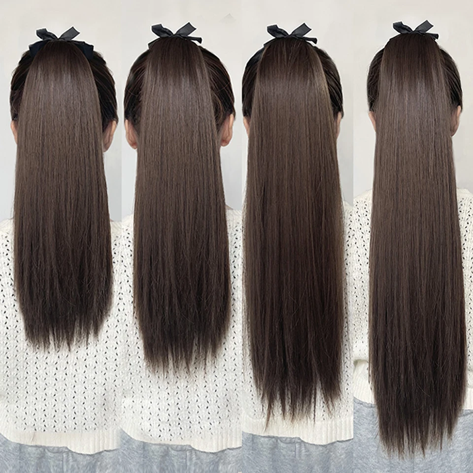 Synthetic Black Long Straight Ponytail Extensions Hair Clip Tie Fake Hair Heat Resistant Extra Long Straight Hair Ponytail XG