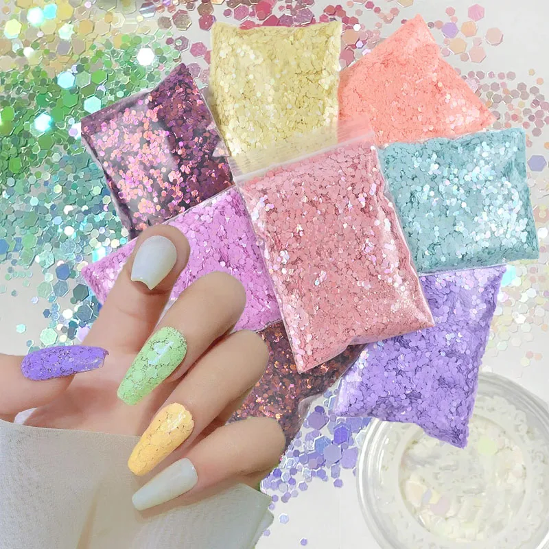 

50g/Bag Hexagon Sequin Nail Glitter Flake Mermaid Iridescent Slices Mix Chunky Glitter Sequins Spangle Paillette Nail Decoration