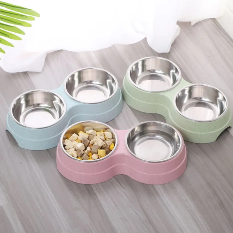 

Double Pet Bowls Puppy Feeding Supplies Dog Food Water Feeder Safty Stainless Steel Pet Feeder Dish Cat Small Chiens Accessories