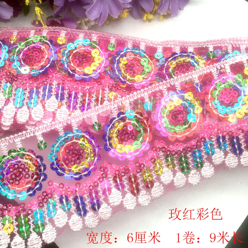 

Colorful sequins lace strips ethnic lace accessories stage costumes decorative lace strips