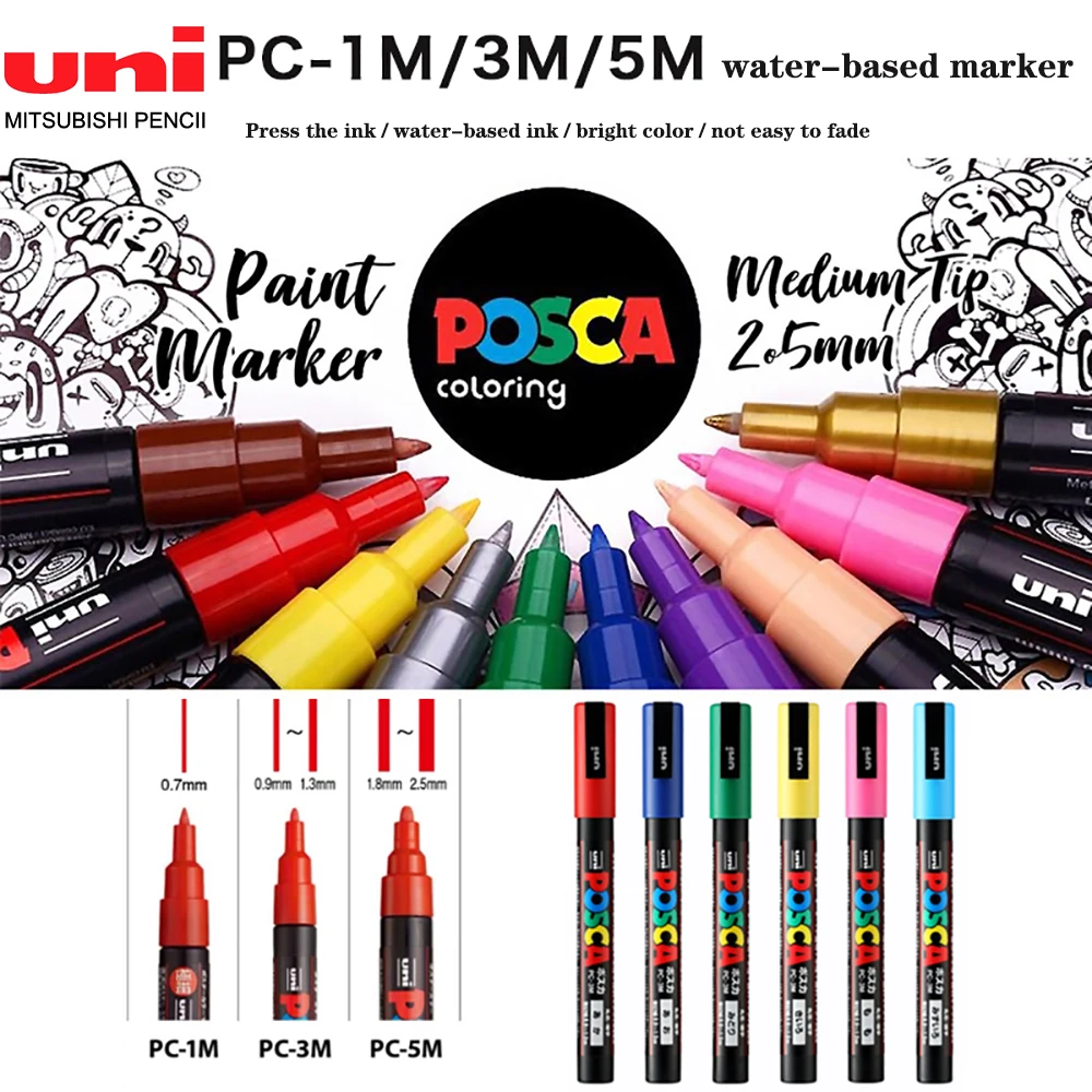 

Japan UNI POSCA Marker Pen PC-1M/3M/5M Set POP Poster Advertising Paint Pen Manga Painting Graffiti Art Supplies Stationery