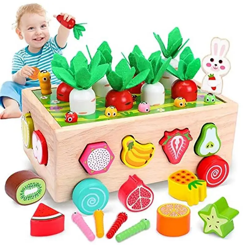 

Carrot Harvest Game Wooden Toys Shape Sorting Orchard Pulling Car With Farm Animals Shape Sorting Matching Wooden Toys For