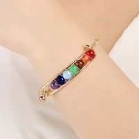 6mm bead stone colorful bracelet natural crystal 7 chakras round beads tiger eye amethyst gemstone open copper wire wrap bangles