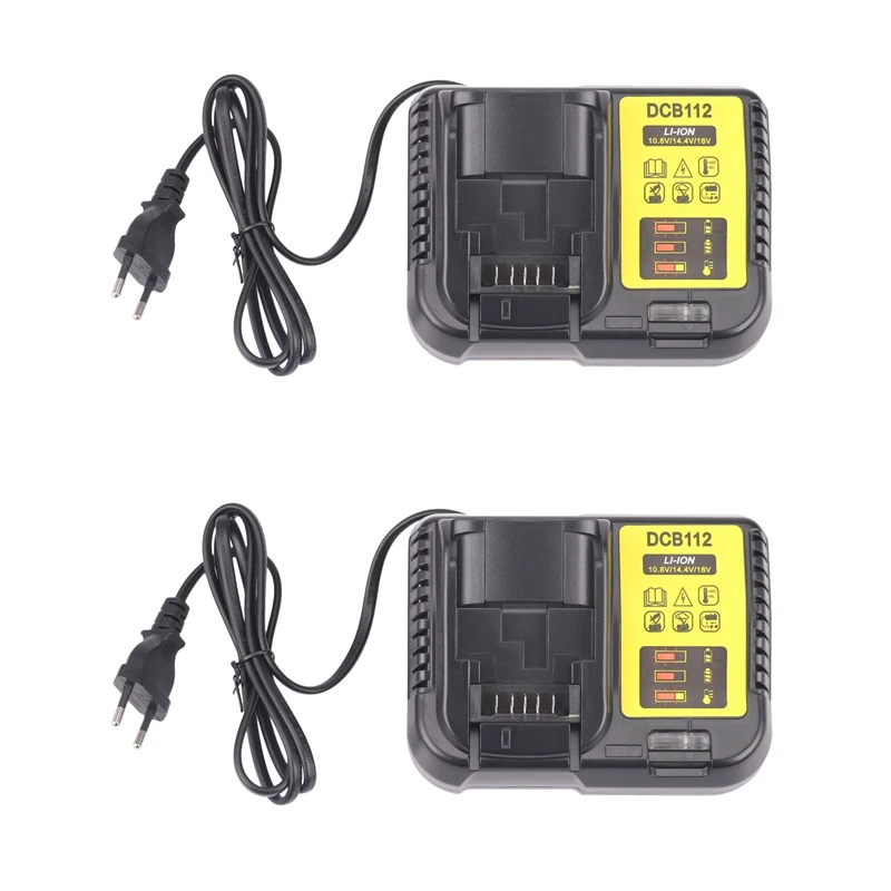 

2X Dcb112 Li-Ion Battery Charger For Dewalt 10.8V 12V 14.4V 18V Dcb101 Dcb200 Dcb140 Dcb105 Dcb200 EU Plug Black