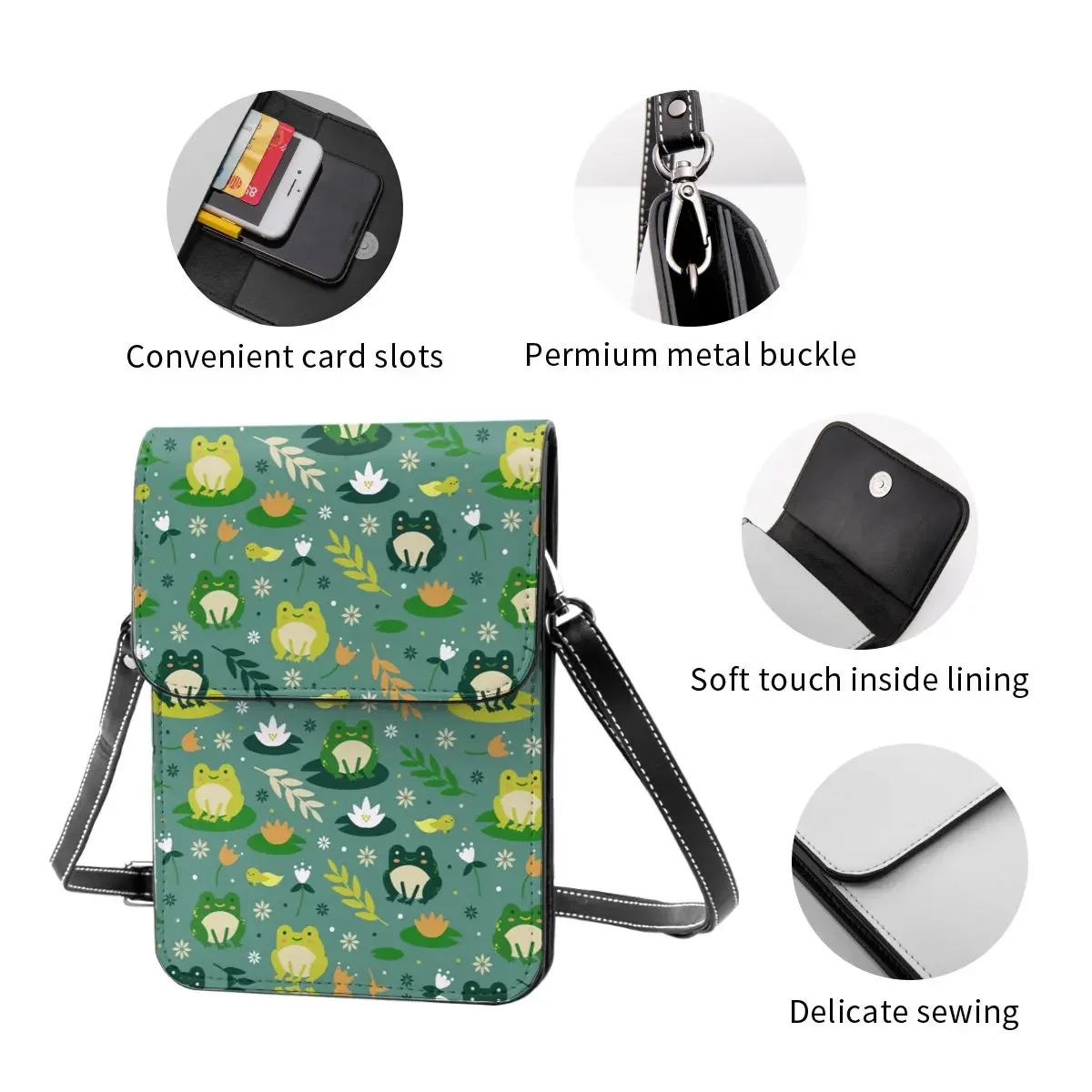 Сумка на плечо с рисунком симпатичной лягушки сумка в стиле ретро зелеными