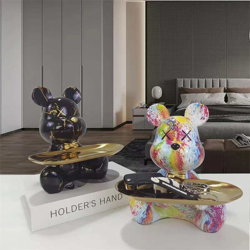 

Graffiti Bear Stand Sit Resin Statue Gift Tray Entrance Candy Jewelry Coin Key Storage Storage Sculpture Ornaments Decoration