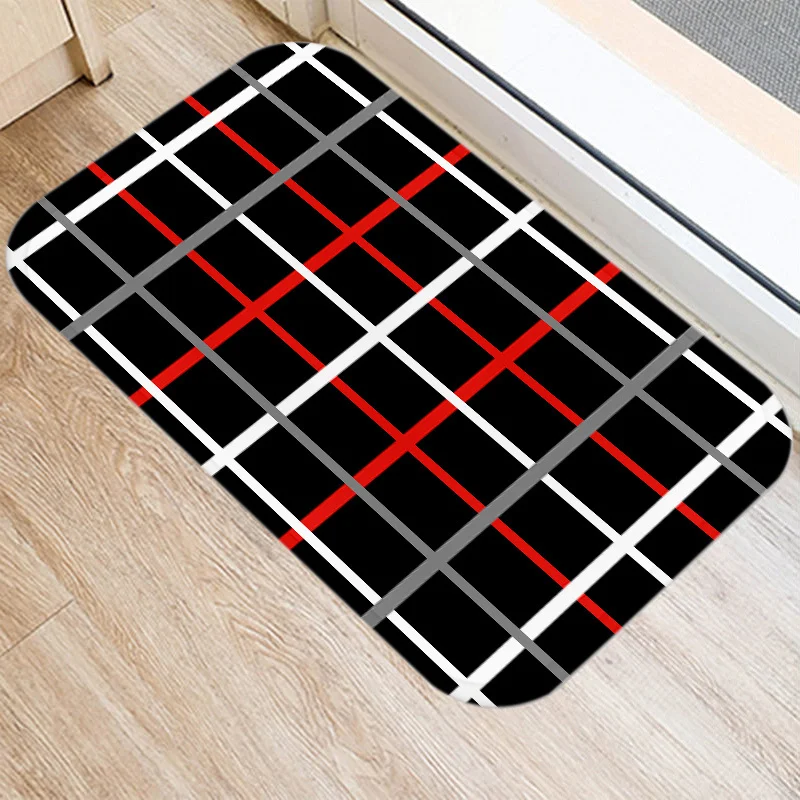 

Red Black Geometric Pattern Bath Kitchen Entrance Door Mat Coral Velvet Carpet Doormat Indoor Floor Mats Non-Slip Rug Home Decor