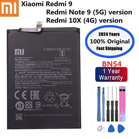 Аккумулятор BN54 для Xiaomi Redmi Note 9, оригинальный аккумулятор для Redmi Note 9 / Redmi 9 / Redmi 10X, 4G