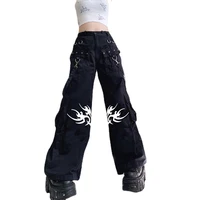 streetwear women jeans loose bell bottomed denim pants korean fashion baggy jeans female wide leg pocket zipper flared trousers