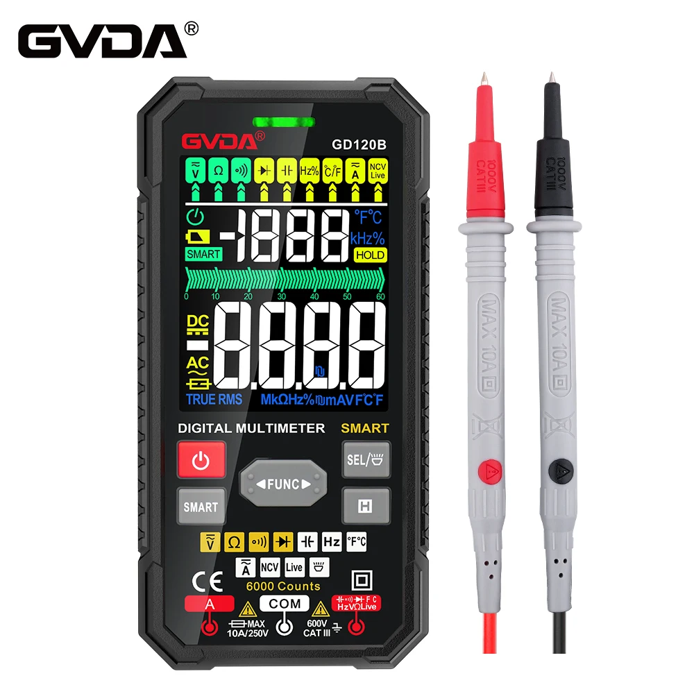GVDA Digital Multimeter 6000 Counts True RMS AC DC Resistanc